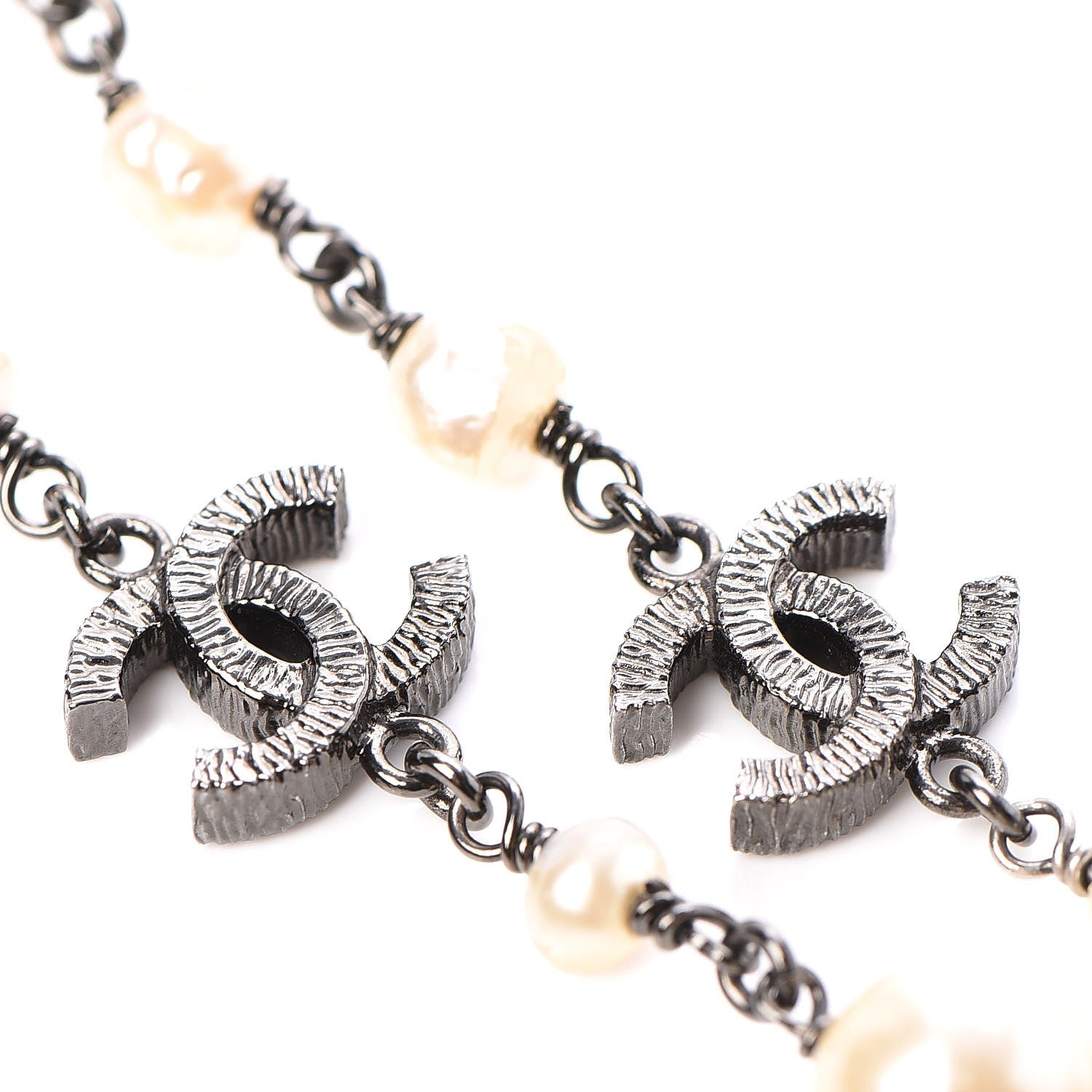 Chanel Ruthenium Enamel Graduated Baroque Pearl CC Long Necklace 6 of 11