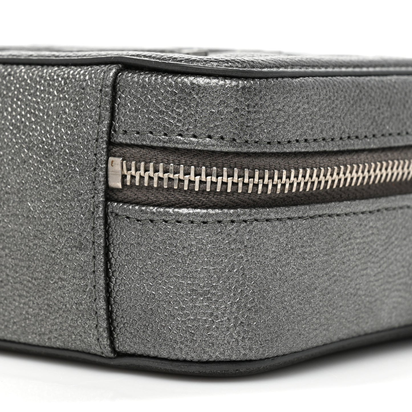 Metallic Caviar Quilted CC Filigree Vanity Clutch With Chain Dark Silver
