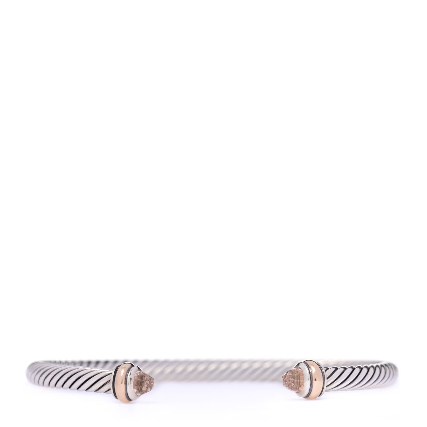 David Yurman Sterling Silver 18K Rose Gold Morganite 4mm Cable Classics Bracelet 1 of 5