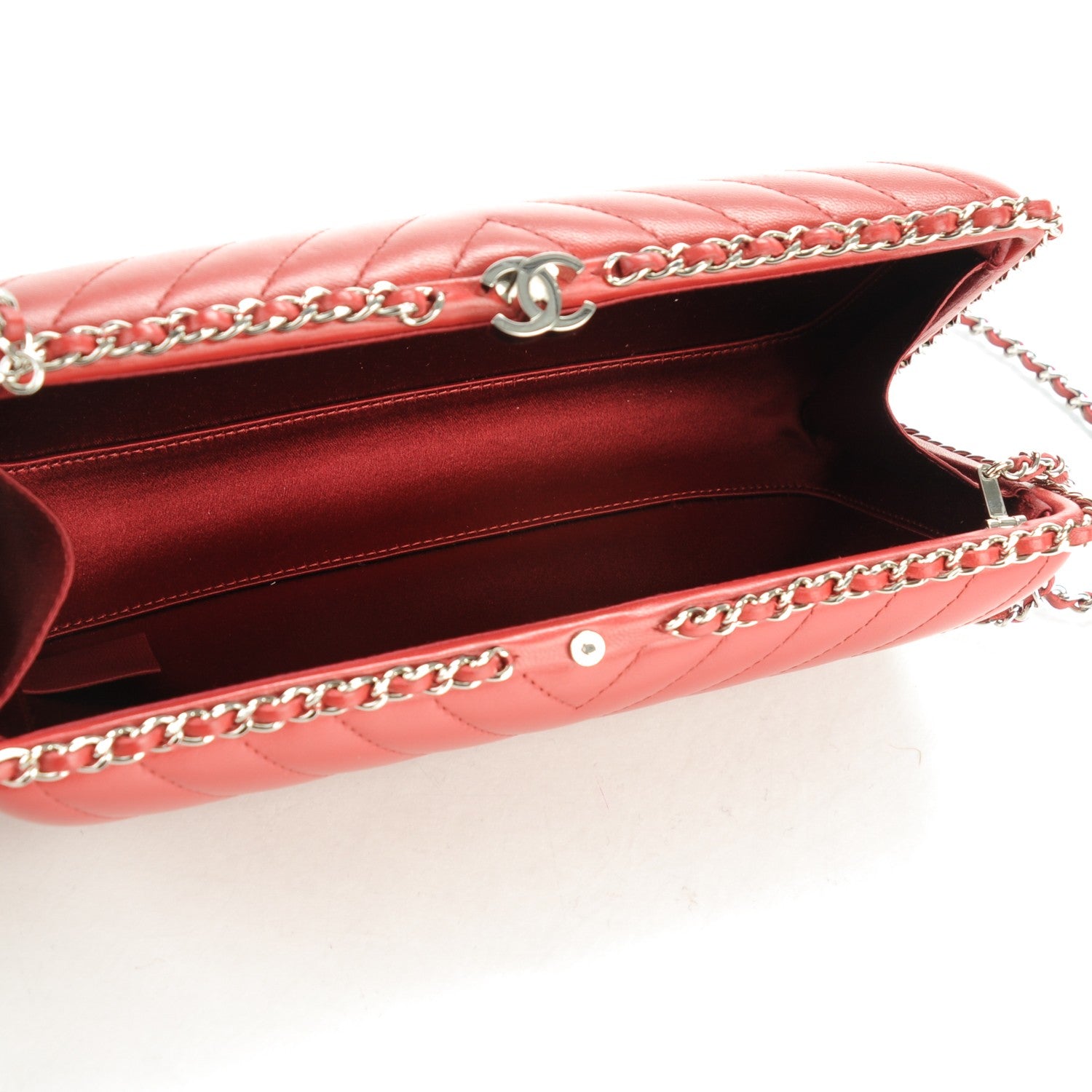 Chanel Lambskin Chevron Quilted Chain Around Clutch Dark Red 5 of 7