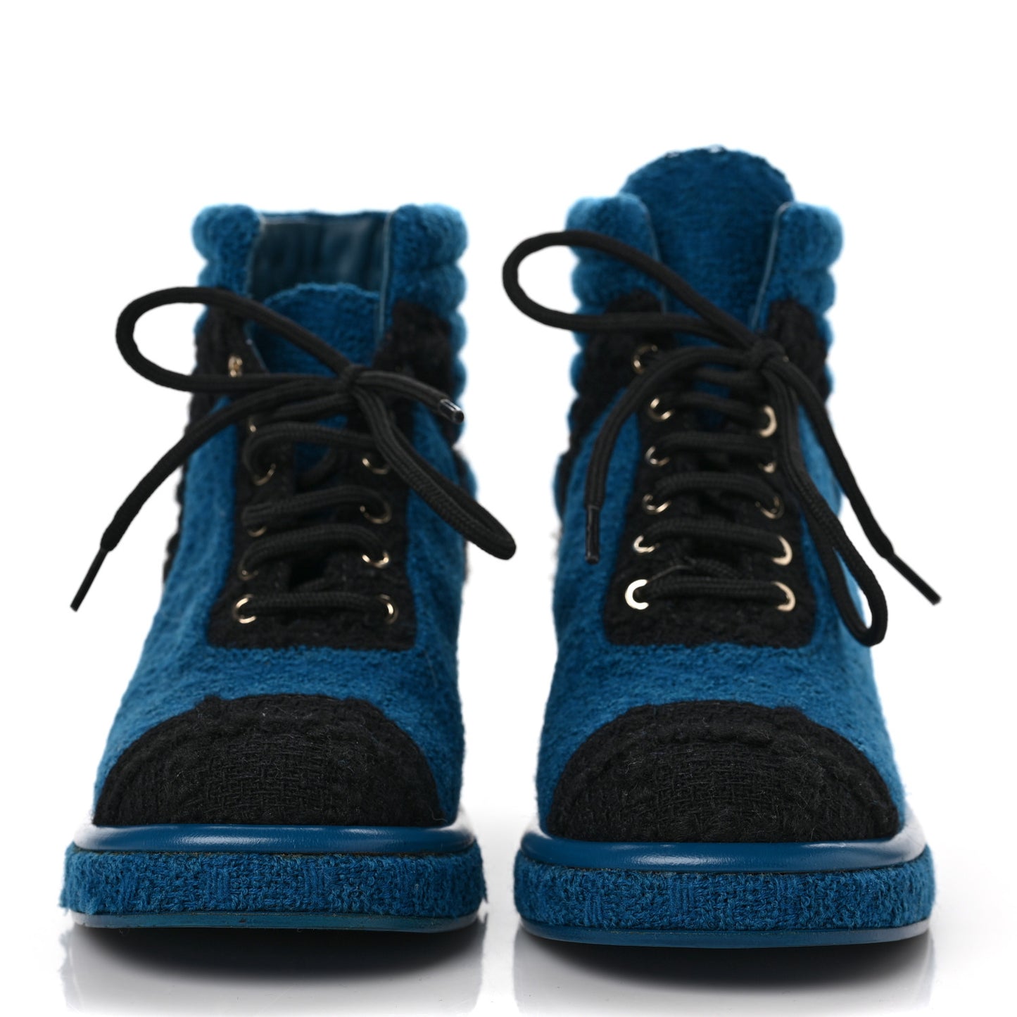 Tweed CC Lace Up Boots 36 Black Turquoise