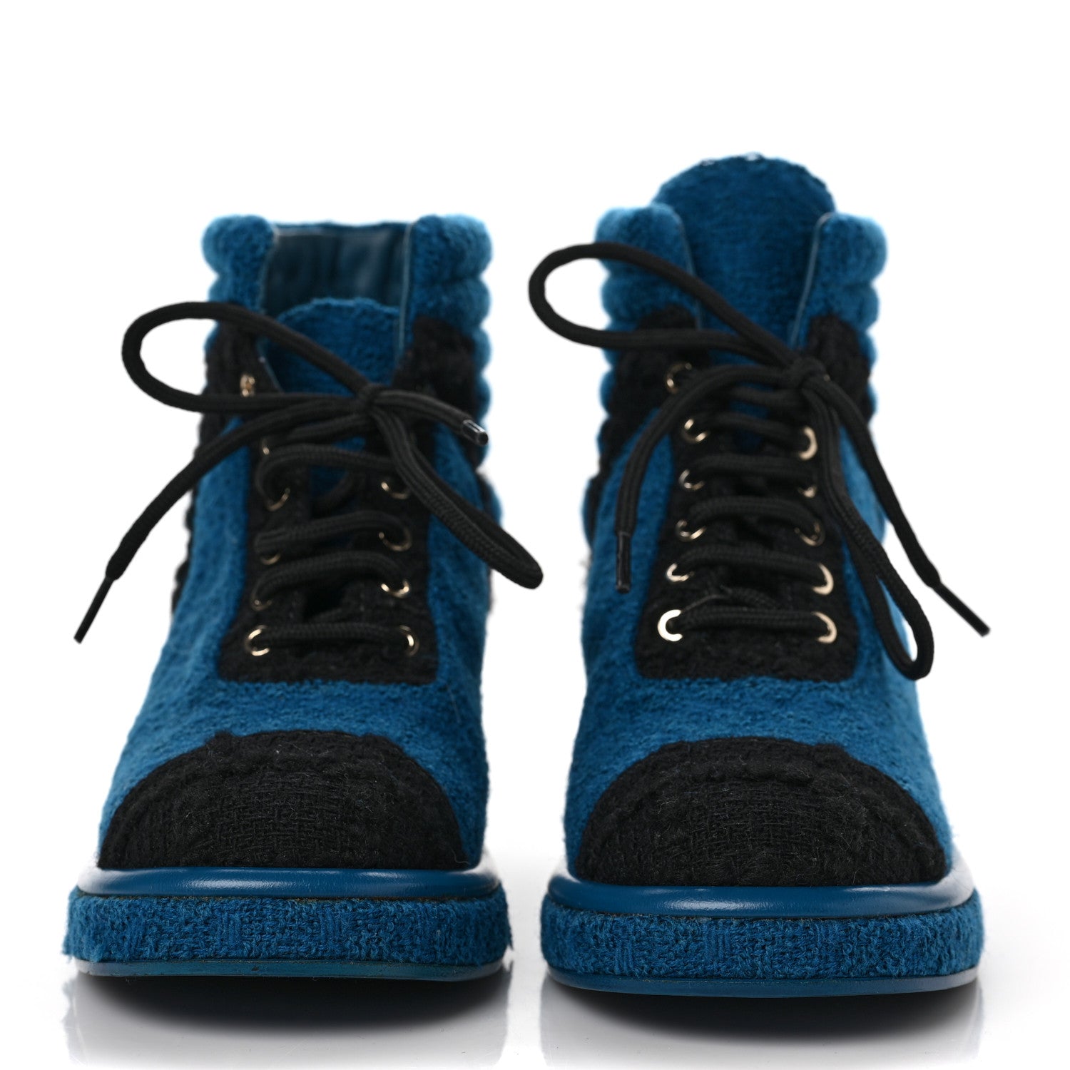 Chanel Tweed CC Lace Up Boots 36 Black Turquoise 2 of 11