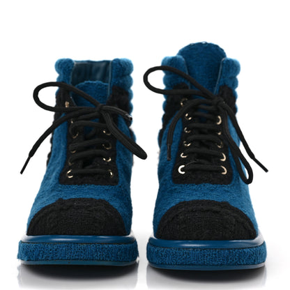 Chanel Tweed CC Lace Up Boots 36 Black Turquoise 2 of 11