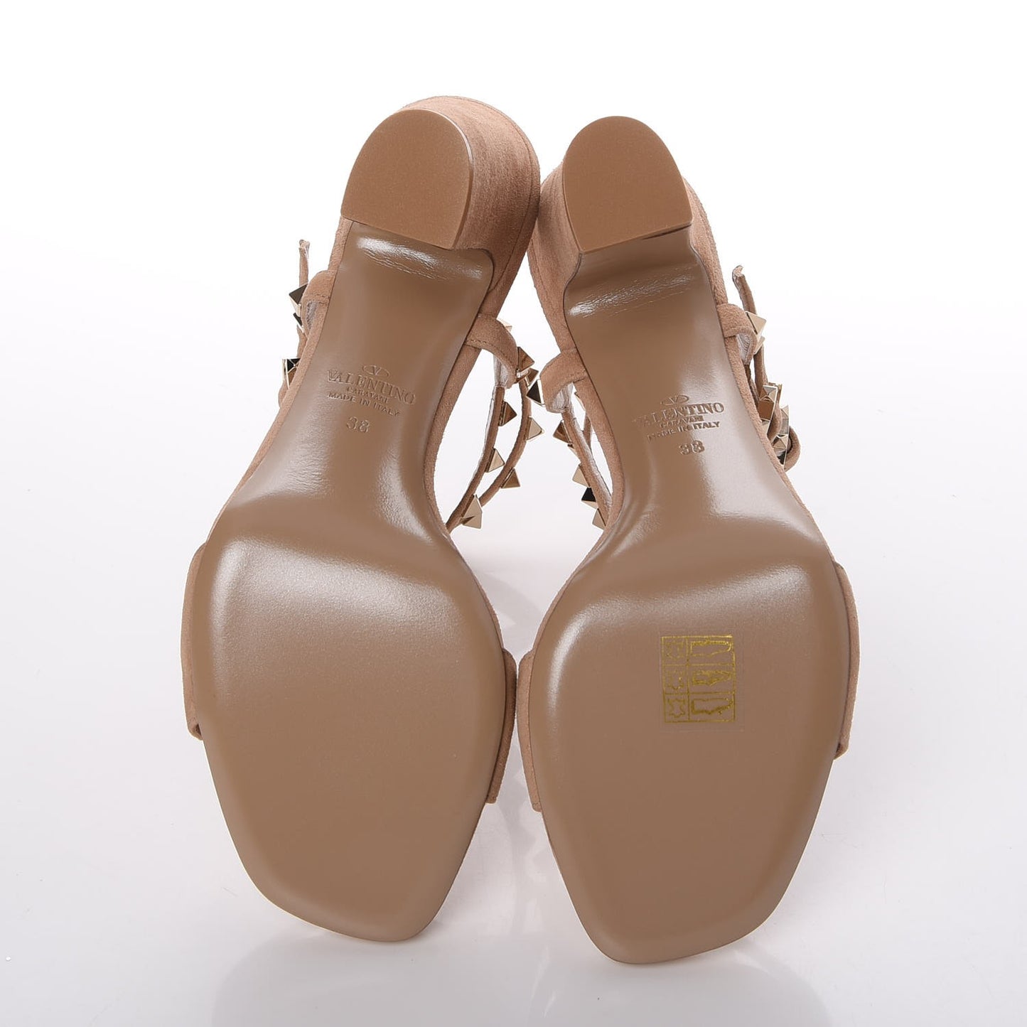 Suede Rockstud Ankle Strap 5/105mm Sandals 38 Camel Rose