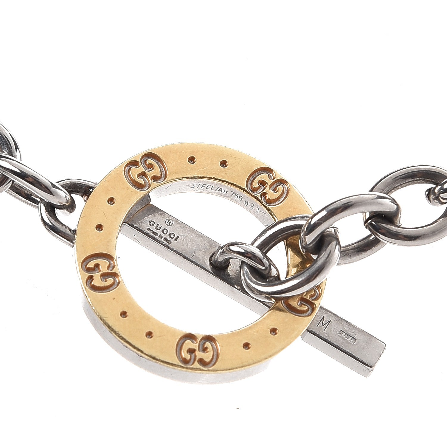 Gucci Stainless Steel 18K Yellow Gold Monogram Choker Toggle Clasp Necklace 4 of 6