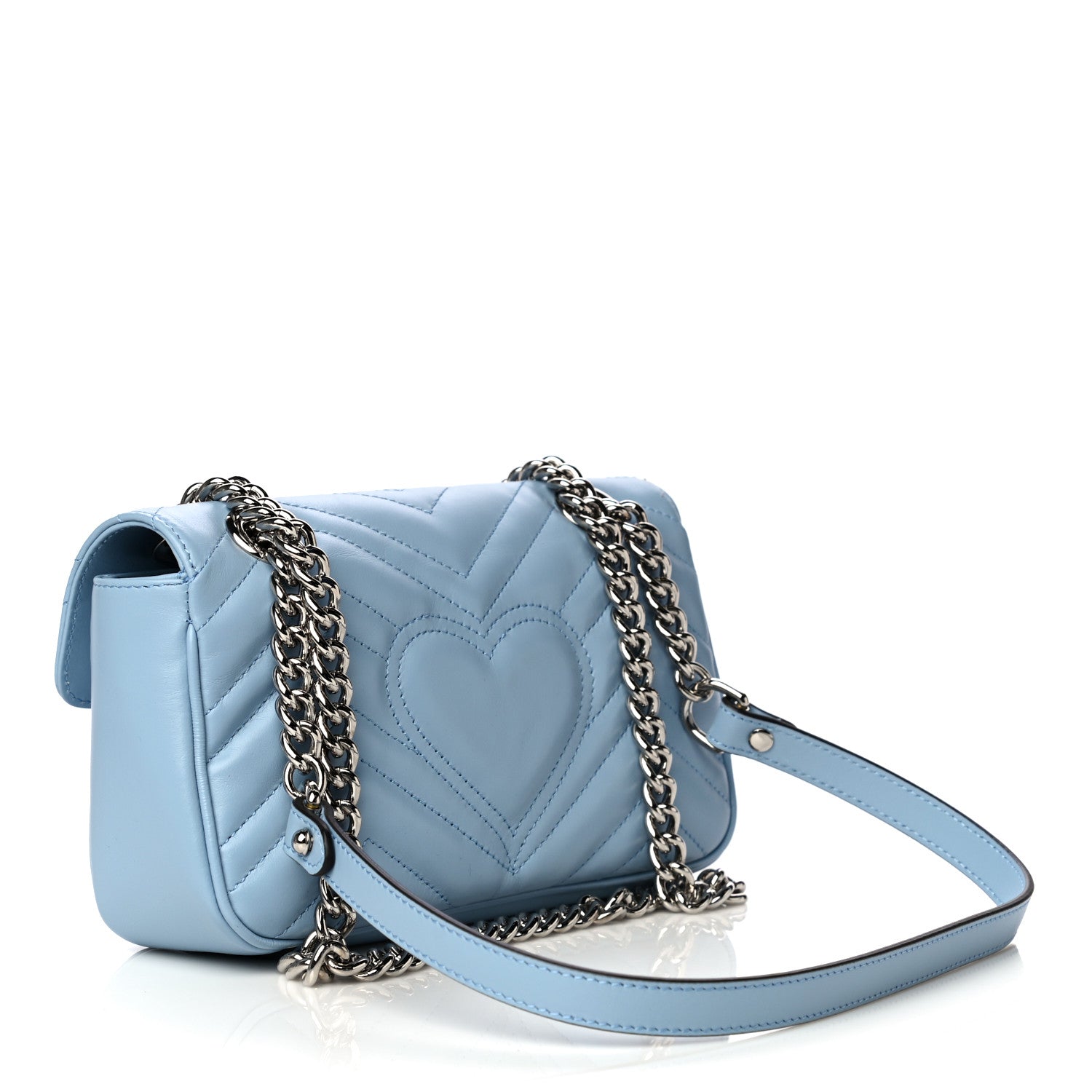 Gucci Calfskin Matelasse Mini GG Marmont Shoulder Bag Porcelain Light Blue 3 of 16