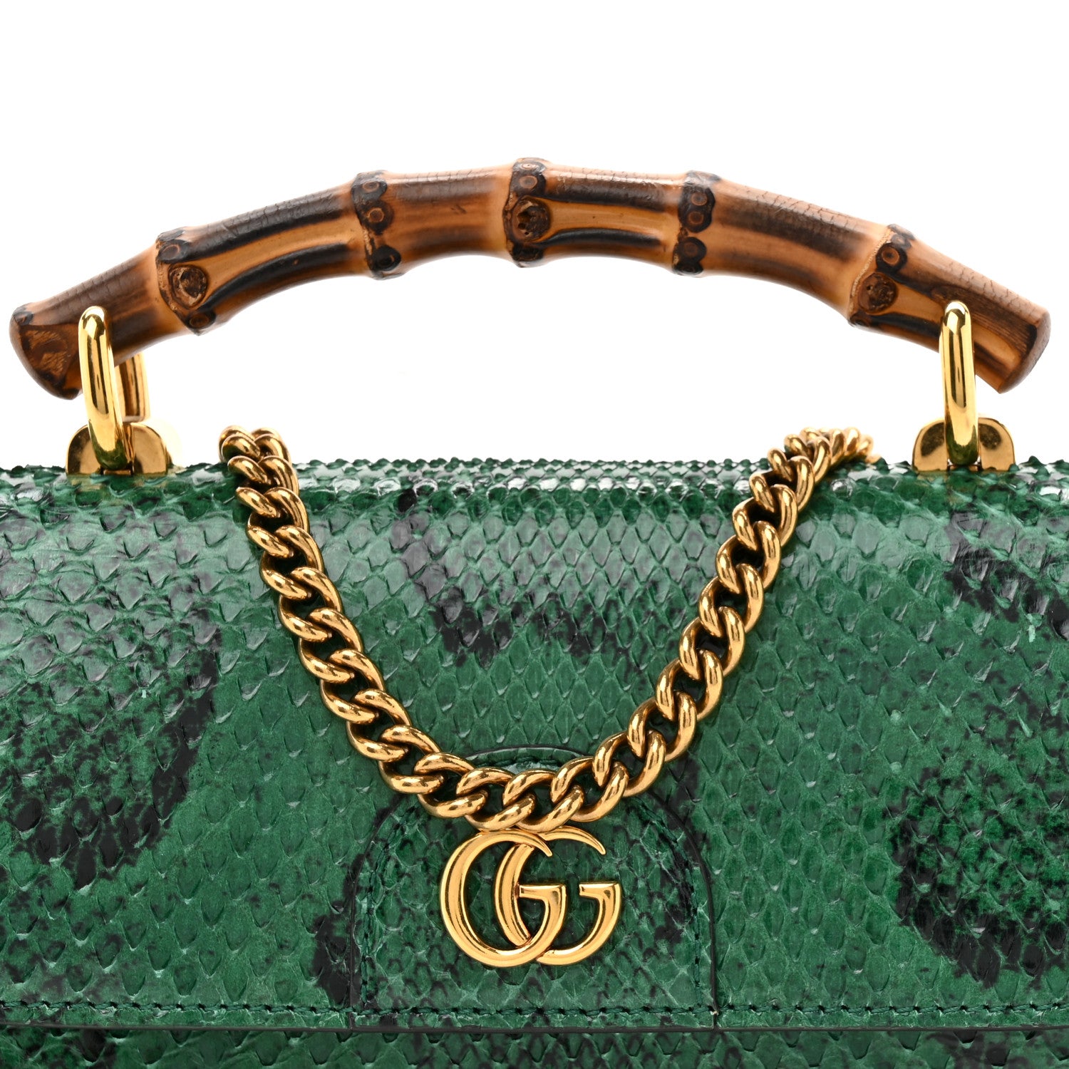 Gucci Snakeskin Mini Diana Bamboo Top Handle Clutch Emerald