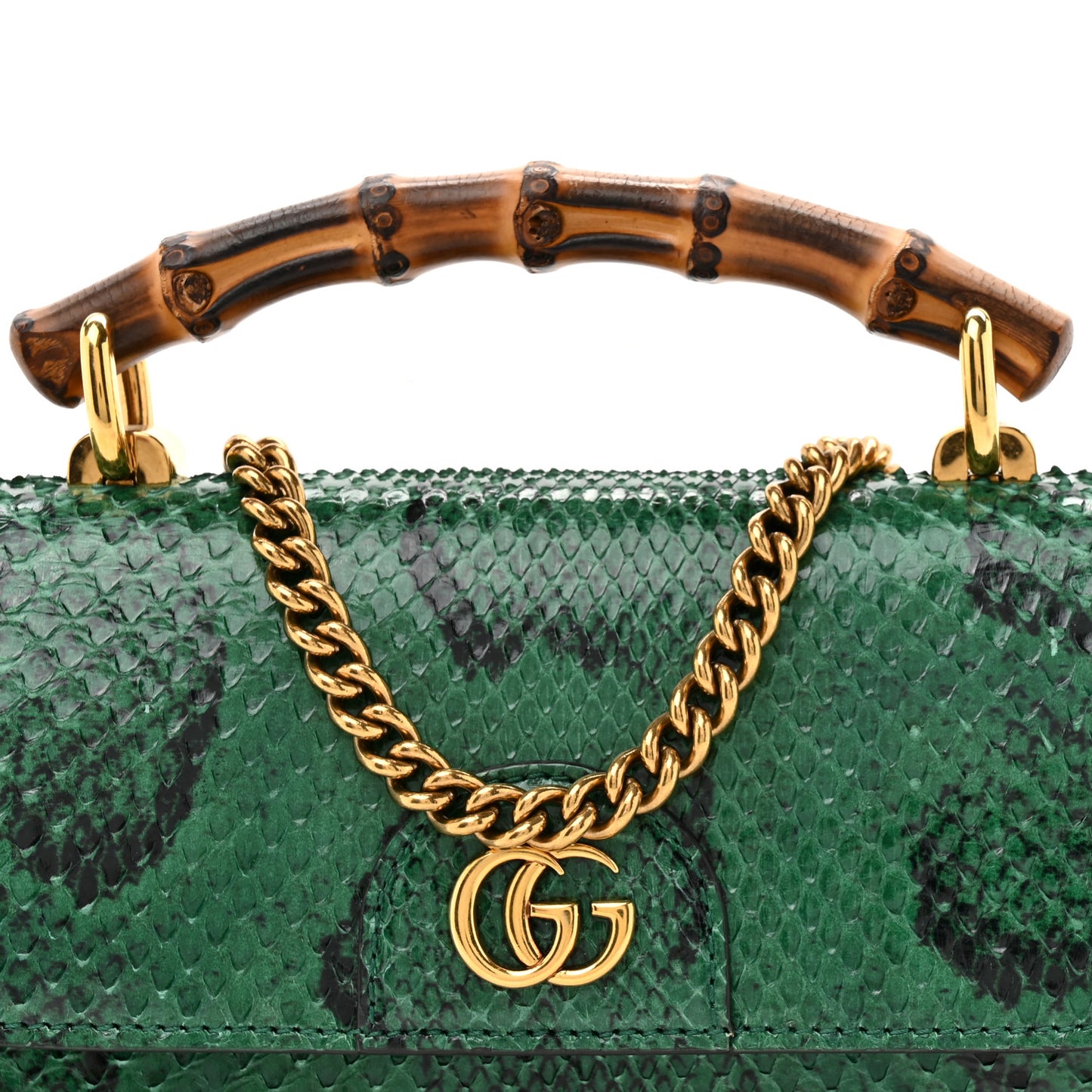 Snakeskin Mini Diana Bamboo Top Handle Clutch Emerald