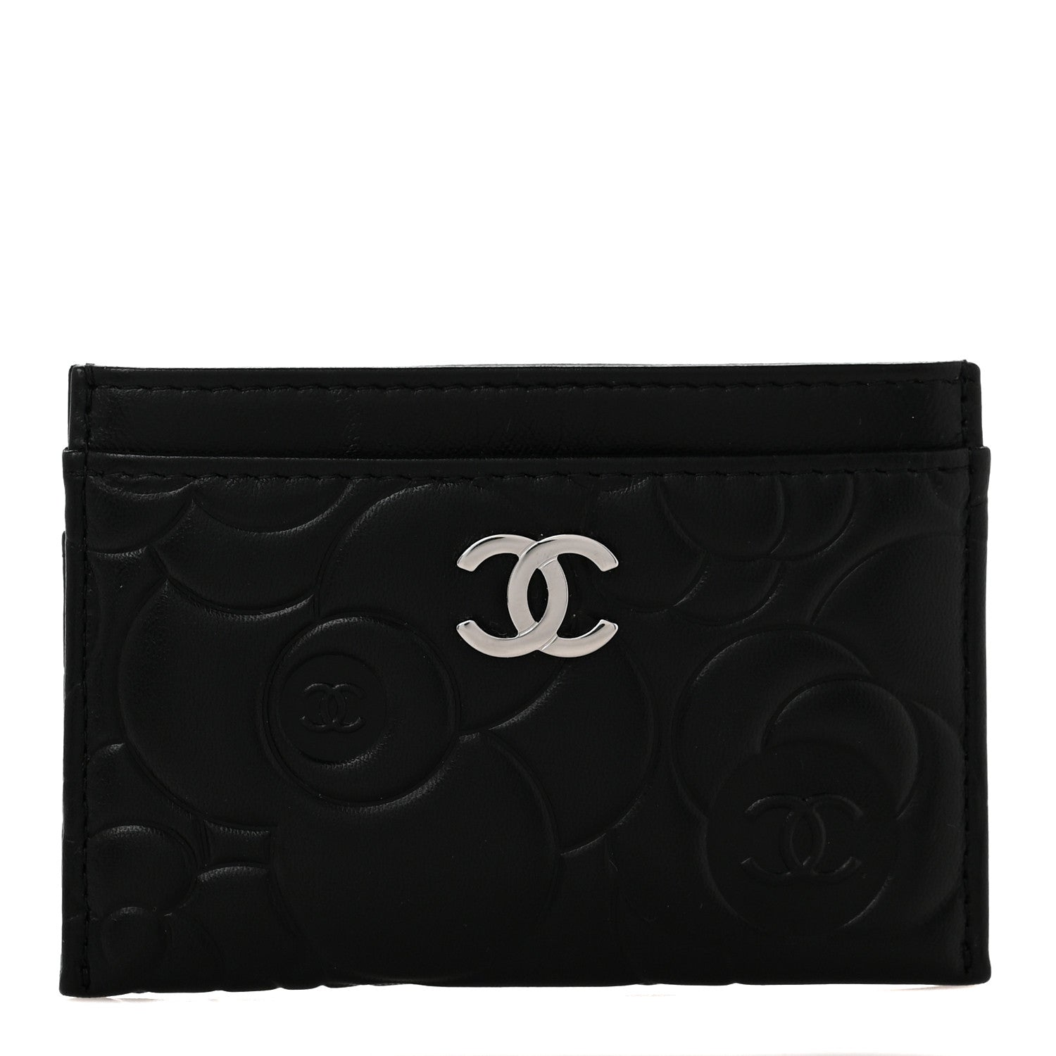 Chanel Lambskin Camellia Embossed Card Holder Black 1 of 10