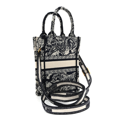 Christian Dior Canvas Toile de Jouy Reverse Embroidered Mini Book Tote Phone Bag Blue 2 of 9