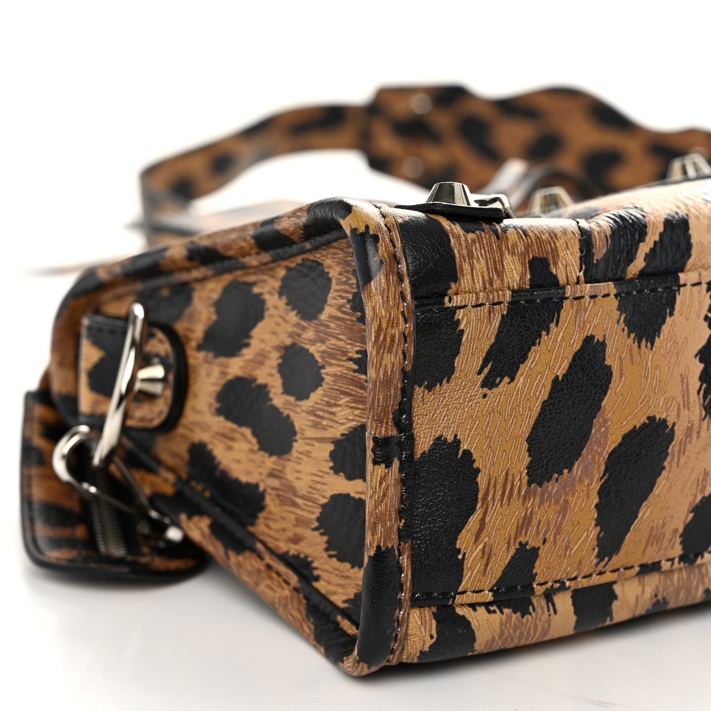 Smooth Calfskin Leopard Print Classic Silver Hardware Mini City Beige