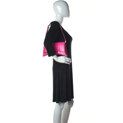Balenciaga Shiny Calfskin Crocodile Embossed Small Hourglass Sling Shoulder Bag Fuchsia 2 of 9