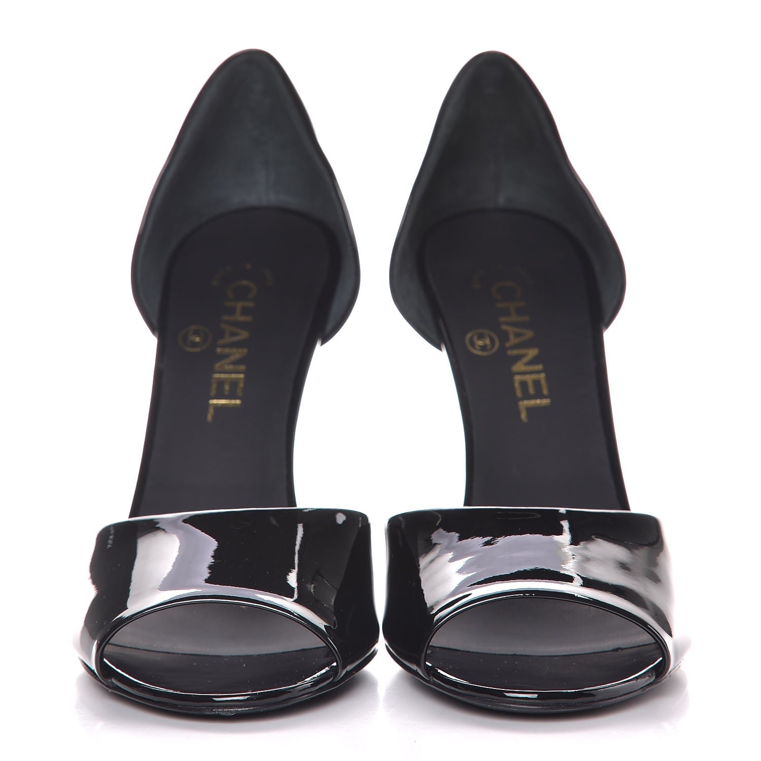 Chanel Patent Pearl Peep Toe d'Orsay Pumps 39 Black 2 of 10