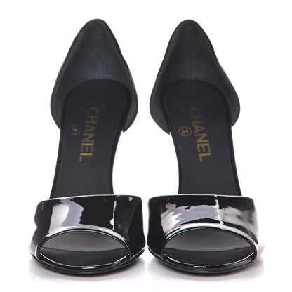 Chanel Patent Pearl Peep Toe d'Orsay Pumps 39 Black 2 of 10
