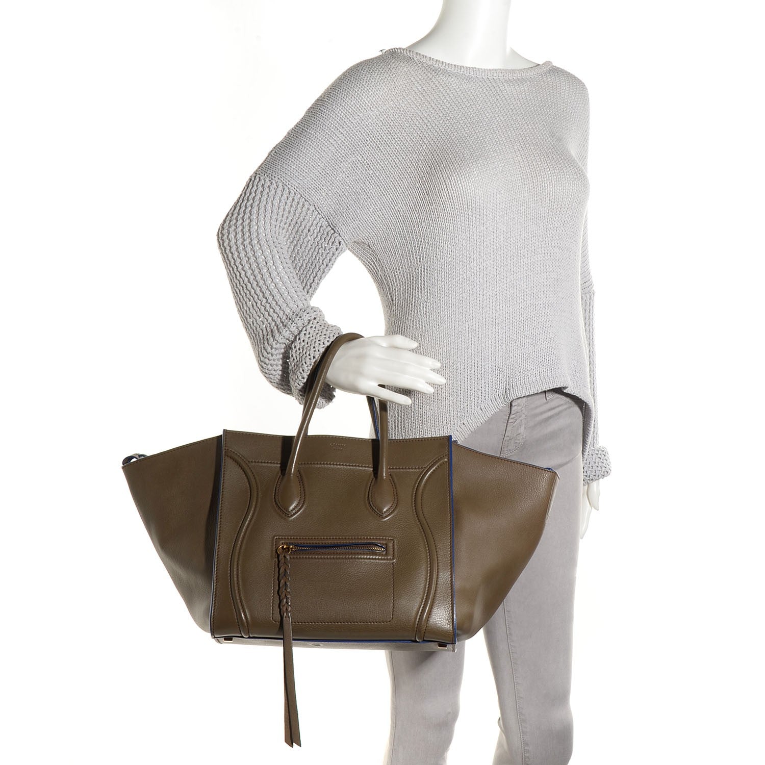 Celine Supple Calfskin Medium Phantom Luggage Khaki Cobalt Trim 2 of 7