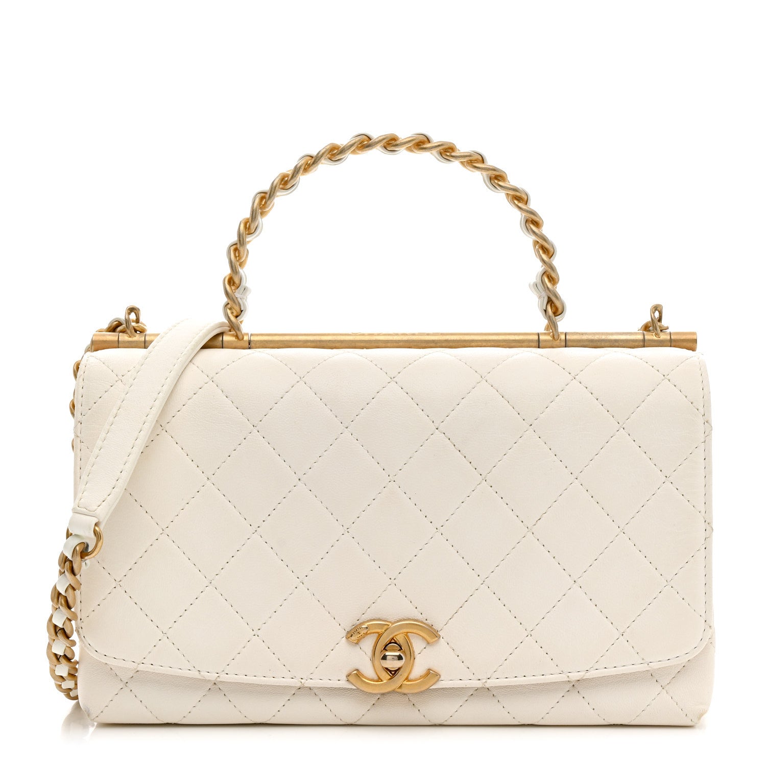 Chanel Lambskin Quilted La Parisienne Top Handle Flap White 1 of 16