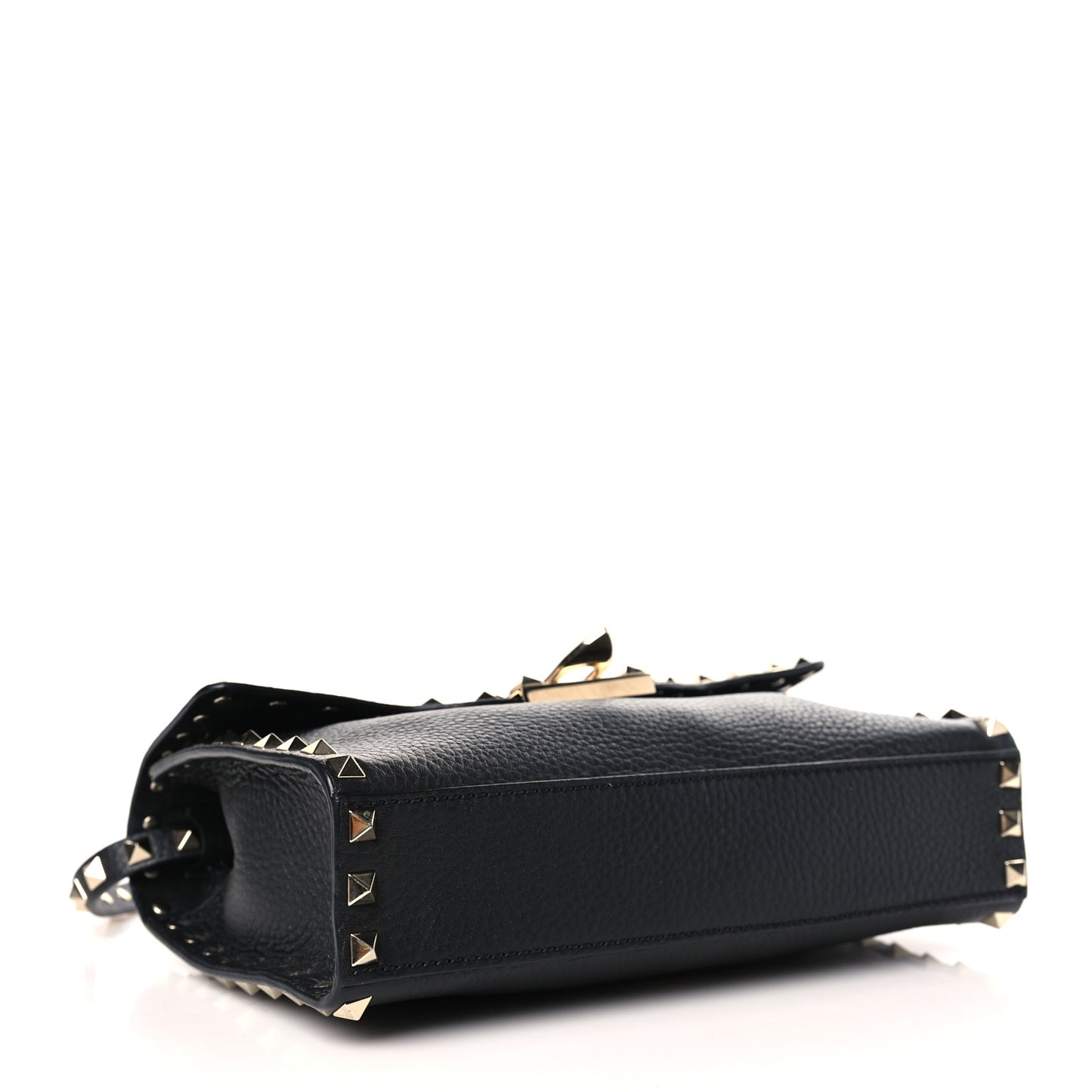 Pebbled Calfskin Medium Rockstud Flip Lock Crossbody Bag Black