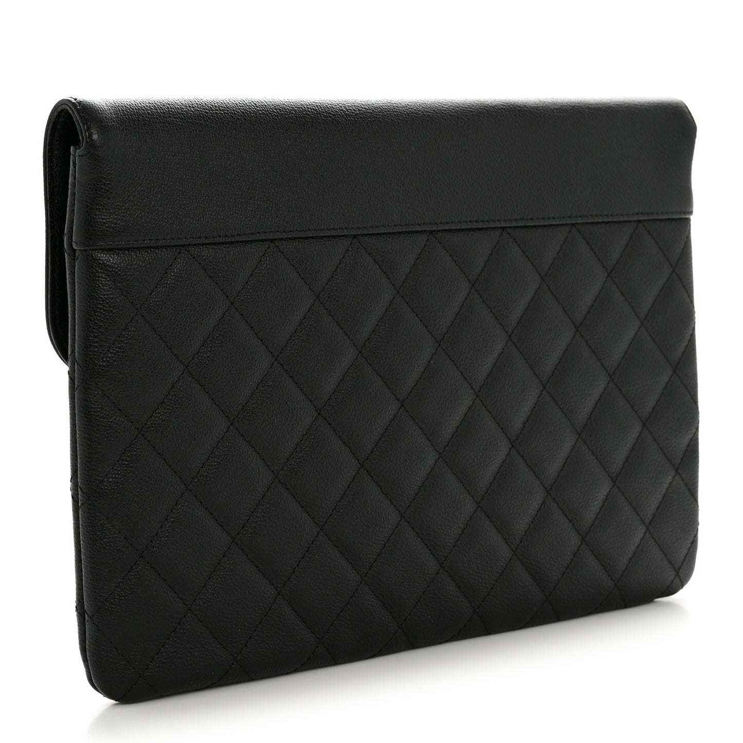 Grained Calfskin Quilted CC Box Pouch Black