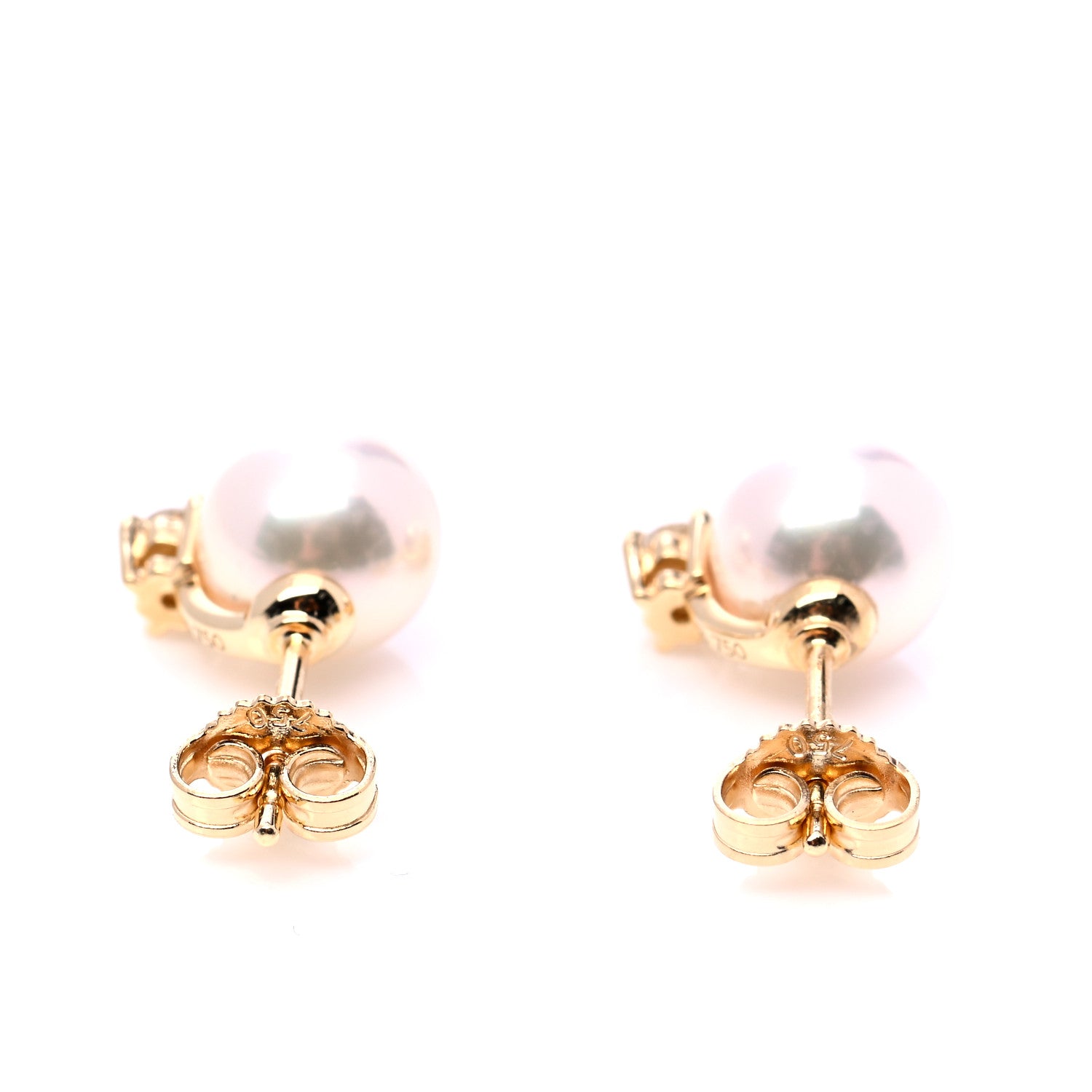Mikimoto 18K Yellow Gold Diamond Akoya Pearl 7-7.5mm Stud Earrings 4 of 8