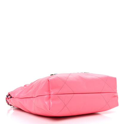 Chanel Shiny Calfskin Quilted Rainbow Metal Mini Chanel 22 Coral Pink 4 of 11