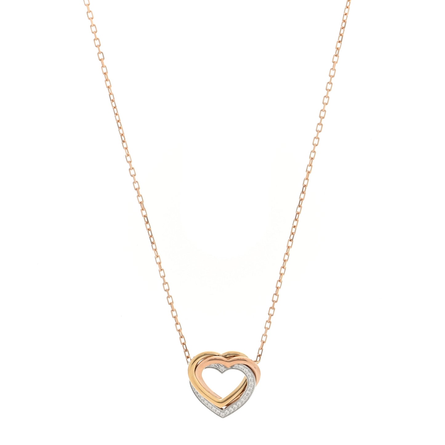18K Pink Yellow White Gold Diamond Trinity Heart Paved Pendant Necklace