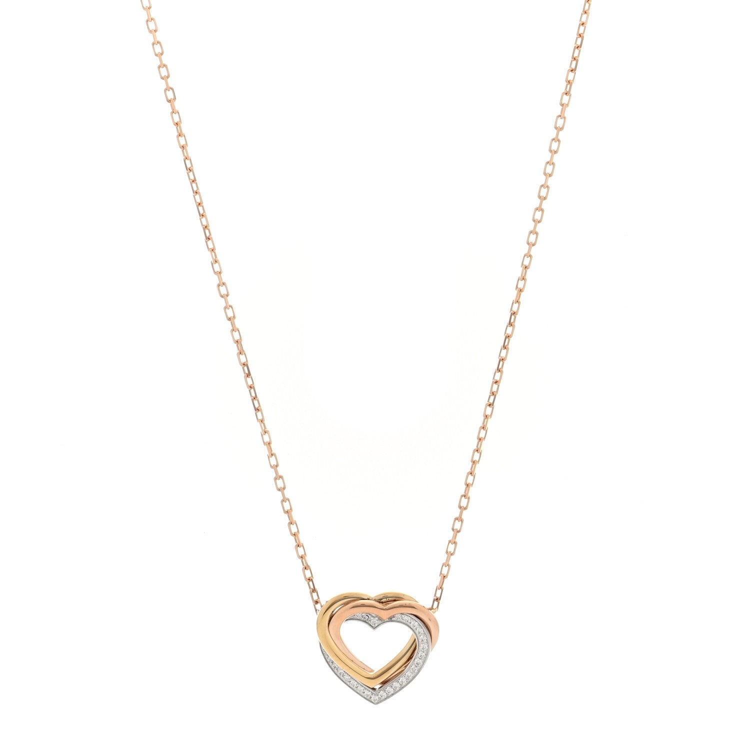 Cartier 18K Pink Yellow White Gold Diamond Trinity Heart Paved Pendant Necklace 1 of 4