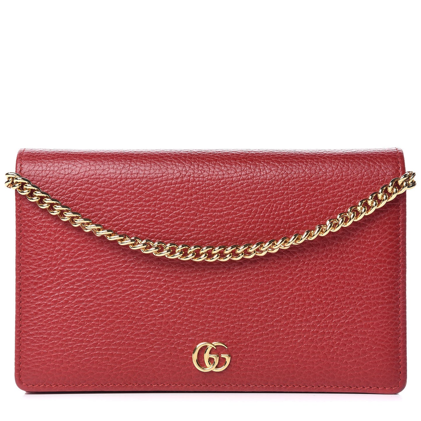 Dollar Calfskin Mini GG Marmont Chain Wallet Hibiscus Red
