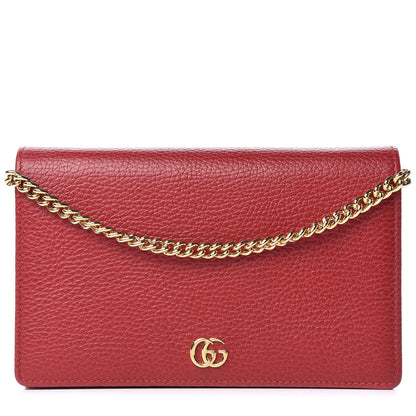 Gucci Dollar Calfskin Mini GG Marmont Chain Wallet Hibiscus Red 1 of 12