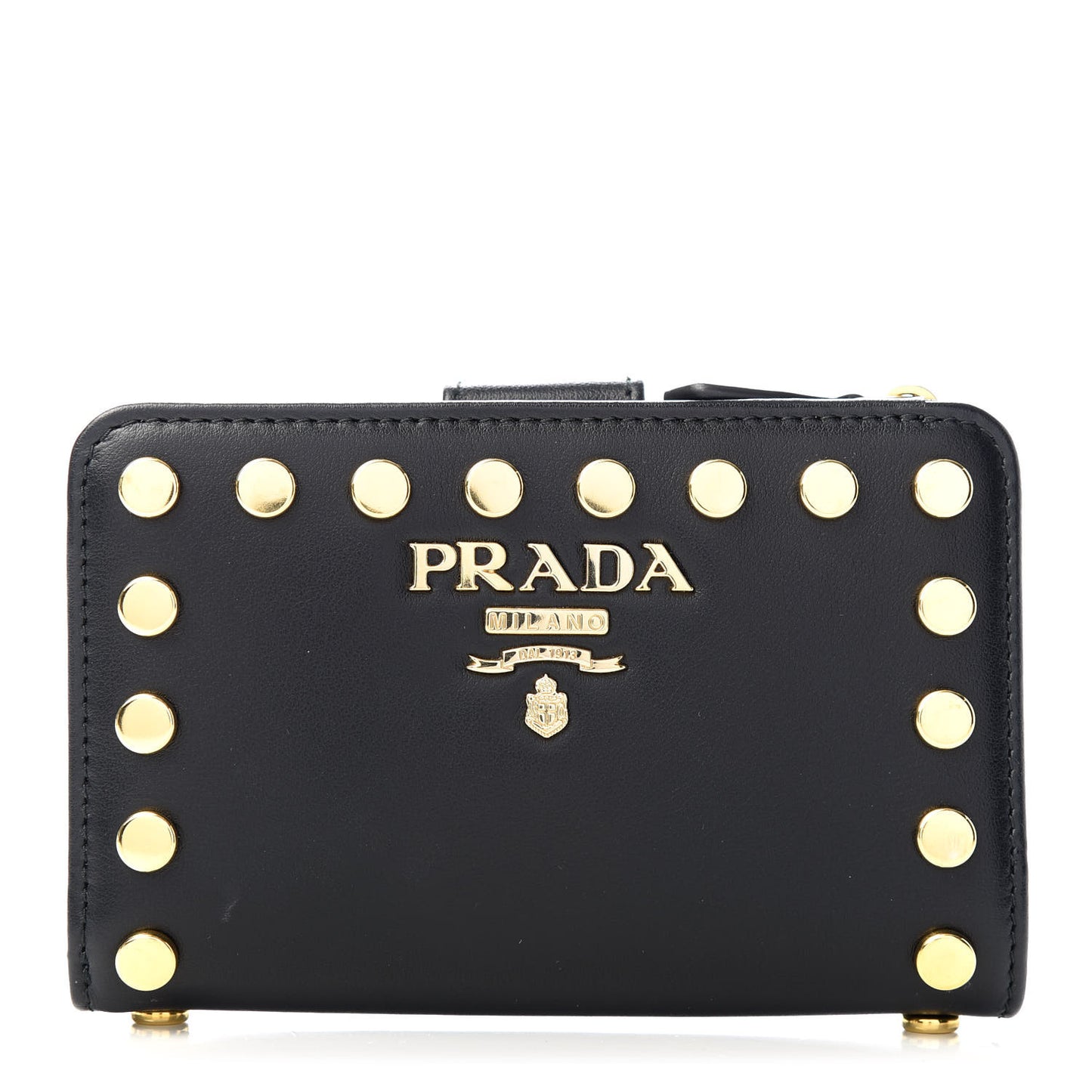 Soft Calfskin Studded Compact Wallet Black
