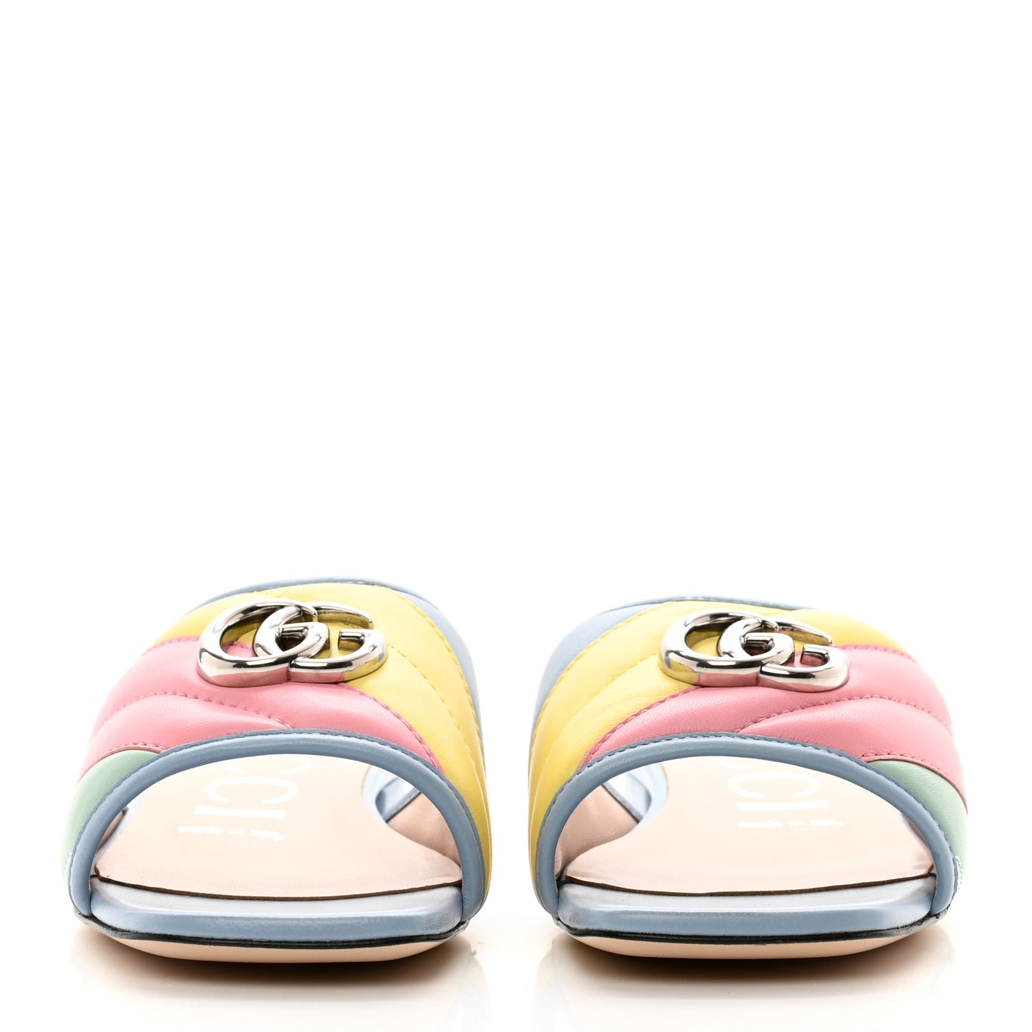 Nappa Matelasse Diagonal GG Marmont Flat Slide Sandals 37 Multicolor Pastel