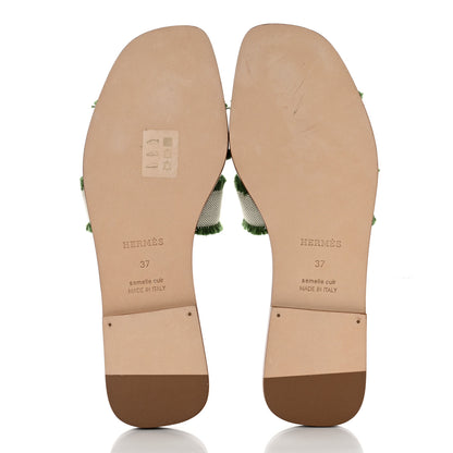 Hermes Calfskin Canvas Oran Fringe Sandals 37 Vert 5 of 9