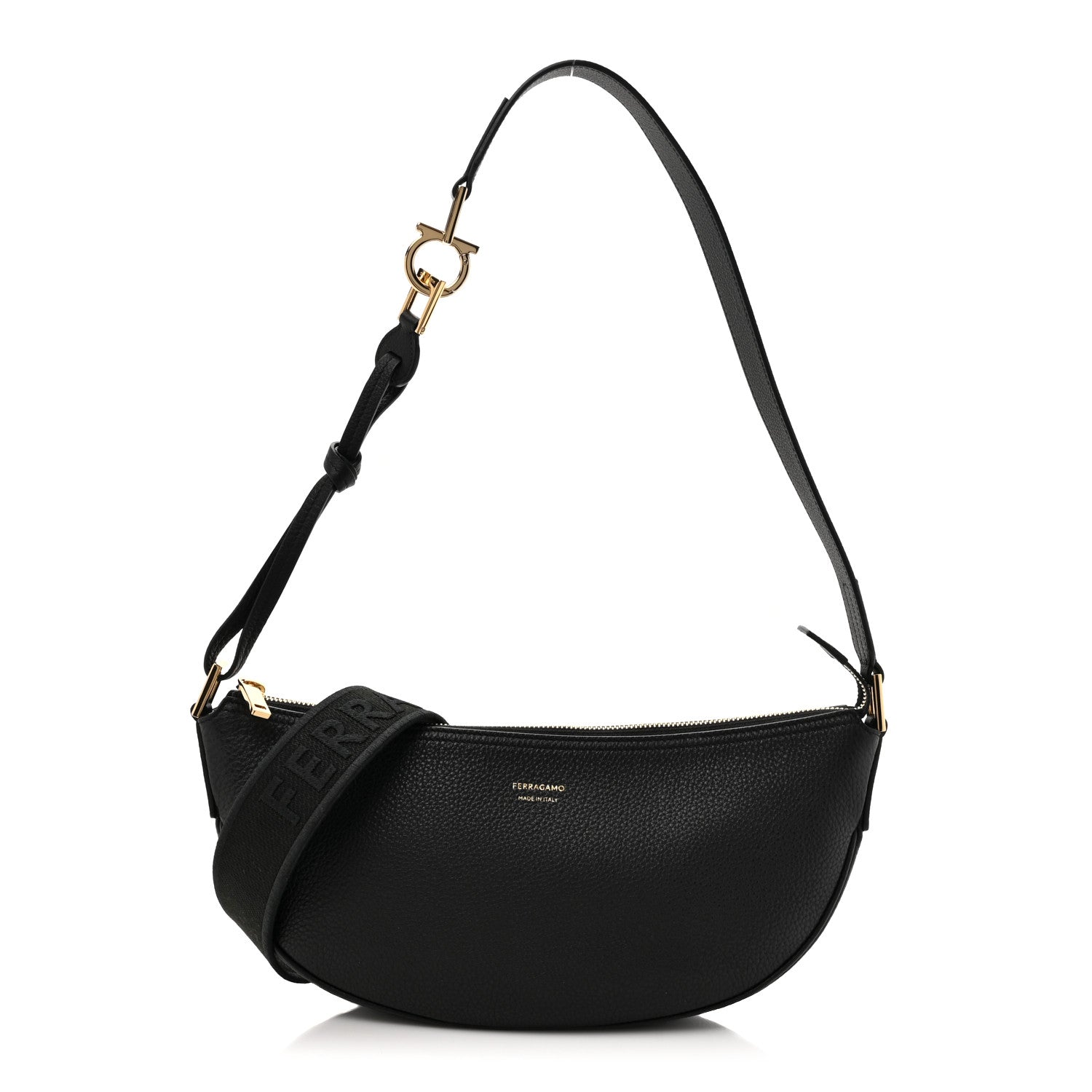 Salvatore Ferragamo Hammered Calfskin Small Smile Hobo Black 1 of 10