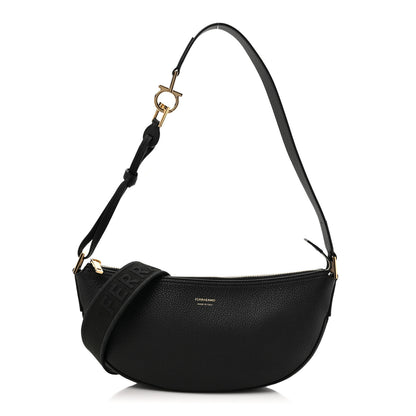 Salvatore Ferragamo Hammered Calfskin Small Smile Hobo Black 1 of 10