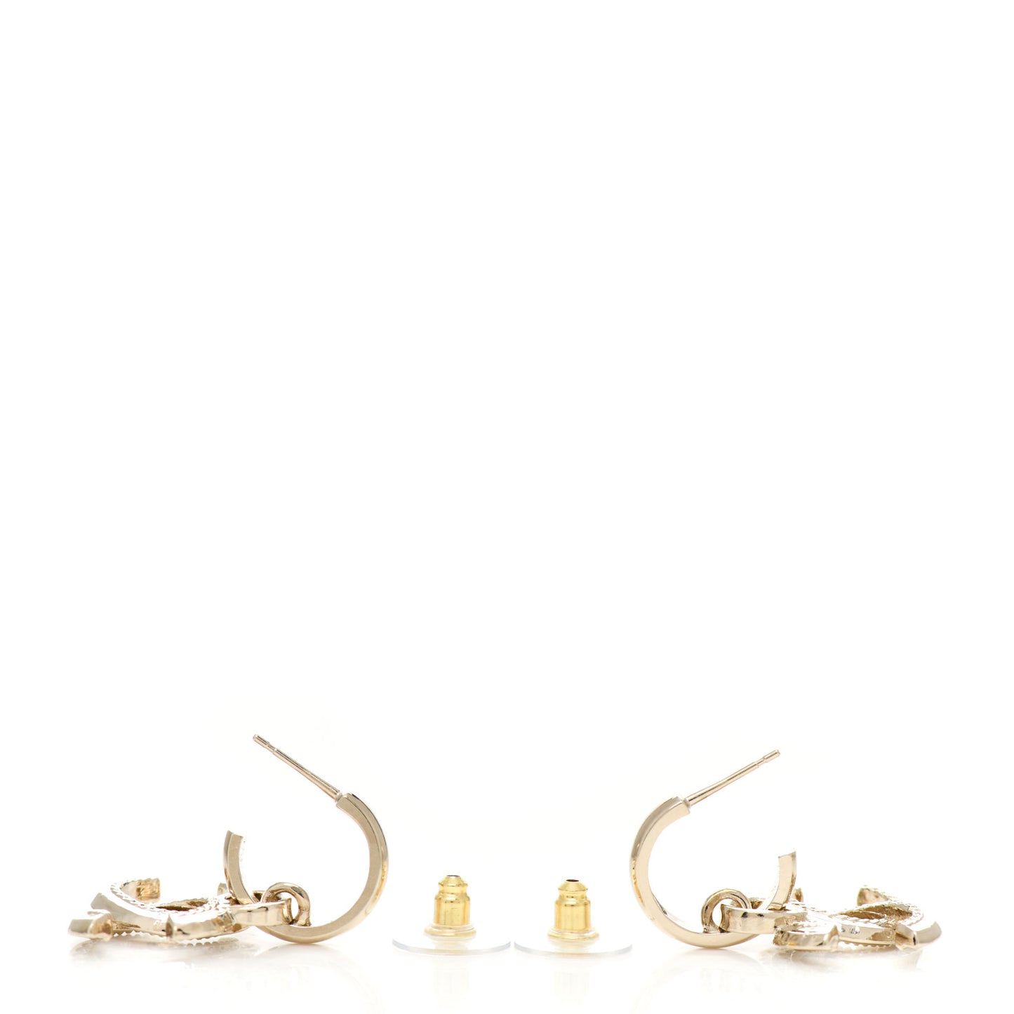 Metal Crystal Studded CC Hoop Drop Earrings Gold
