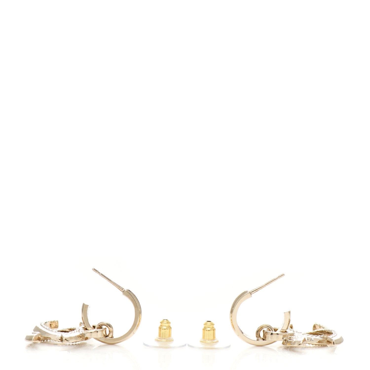 Chanel Metal Crystal Studded CC Hoop Drop Earrings Gold 3 of 4
