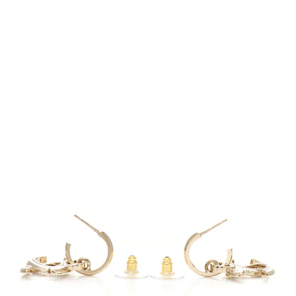 Chanel Metal Crystal Studded CC Hoop Drop Earrings Gold 3 of 4