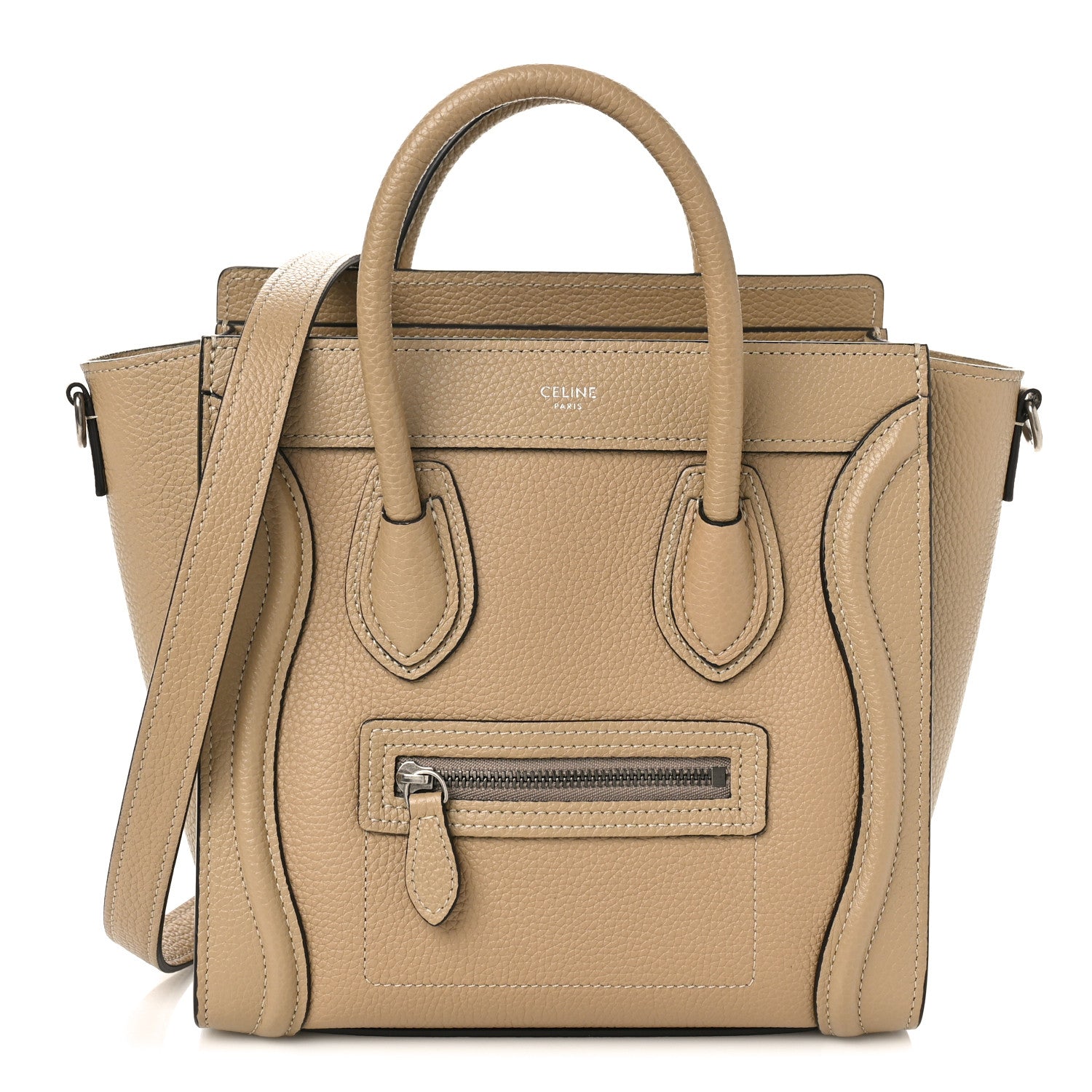 Celine Drummed Calfskin Nano Luggage Dune 1 of 8