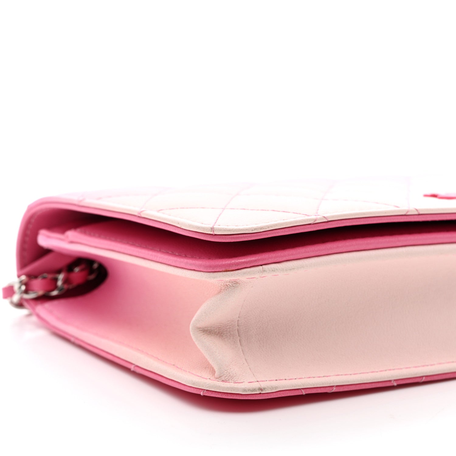 Chanel Faded Lambskin Quilted Zephyr Wallet on Chain WOC Dark Pink 10 of 14