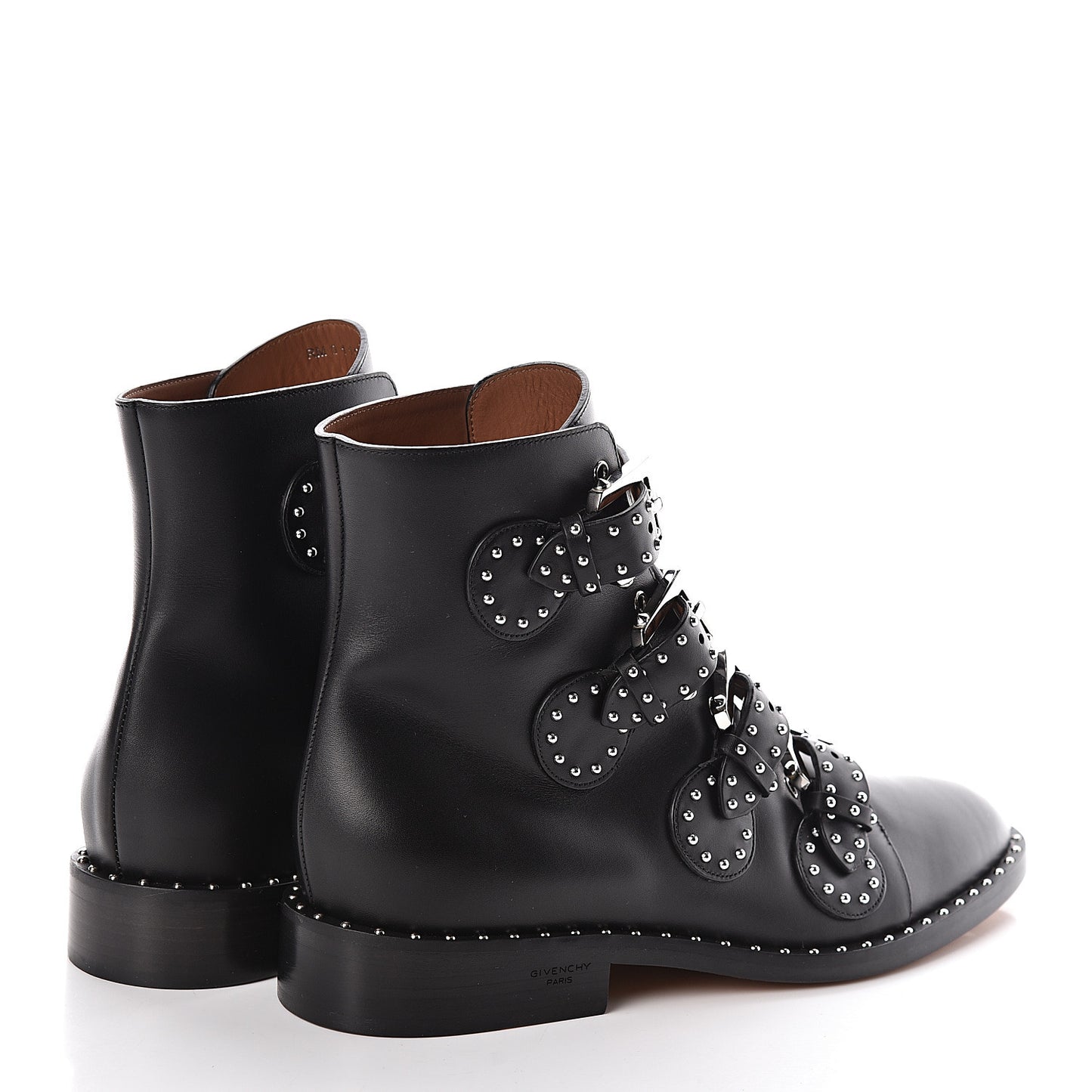 Calfskin Studded Prue Buckle Bootie 38.5 Black