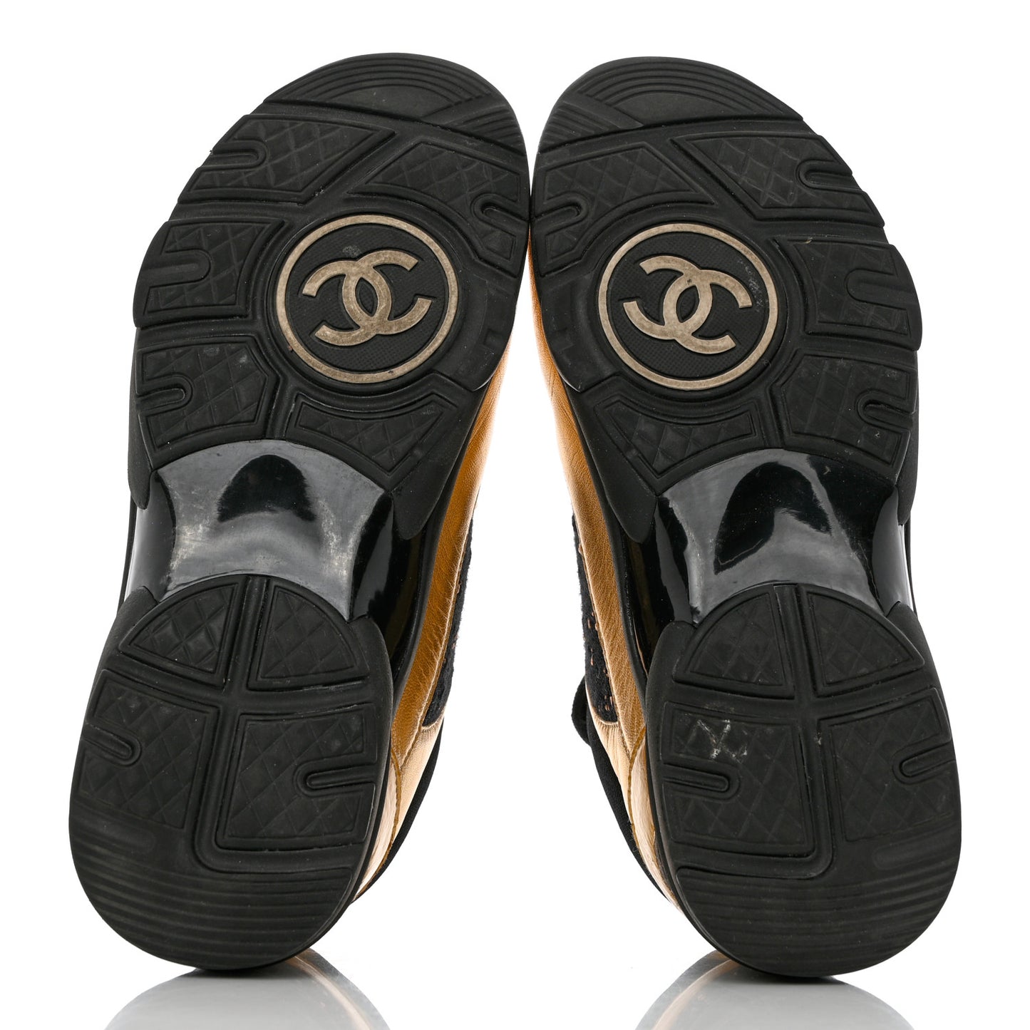 Satin Lambskin Fabric Tweed CC Sneakers 37 Gold Black