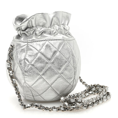 Chanel Metallic Aged Calfskin Quilted Small Gabrielle Bucket Silver 3 of 10