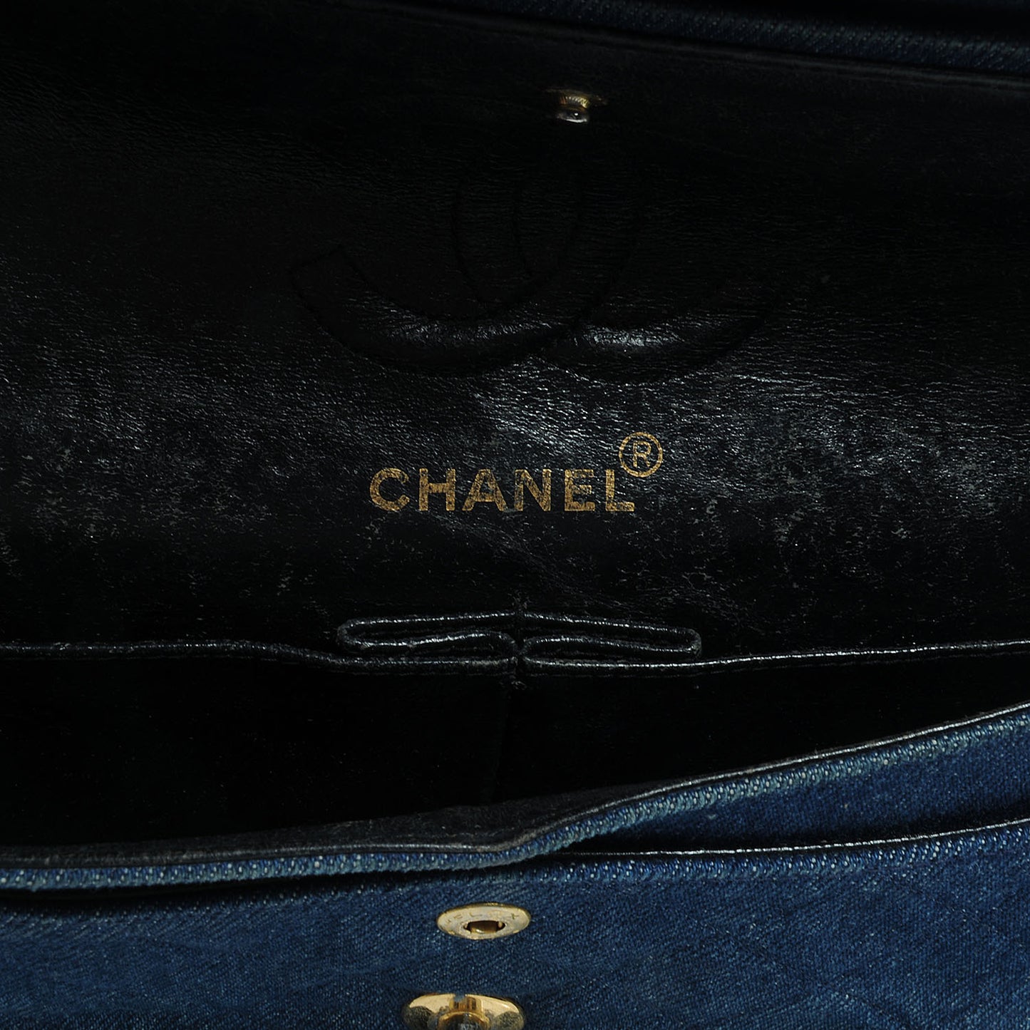 Quilted Denim Double Small Flap Blue