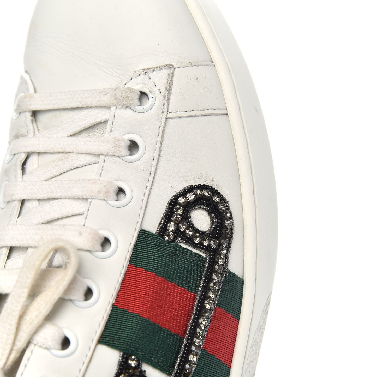 Calfskin Web Studded Low Pin Womens New Ace Sneakers 38 White