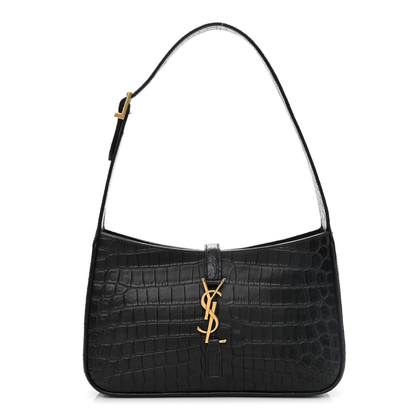 Calfskin Crocodile Embossed Le 5 A 7 Hobo Black