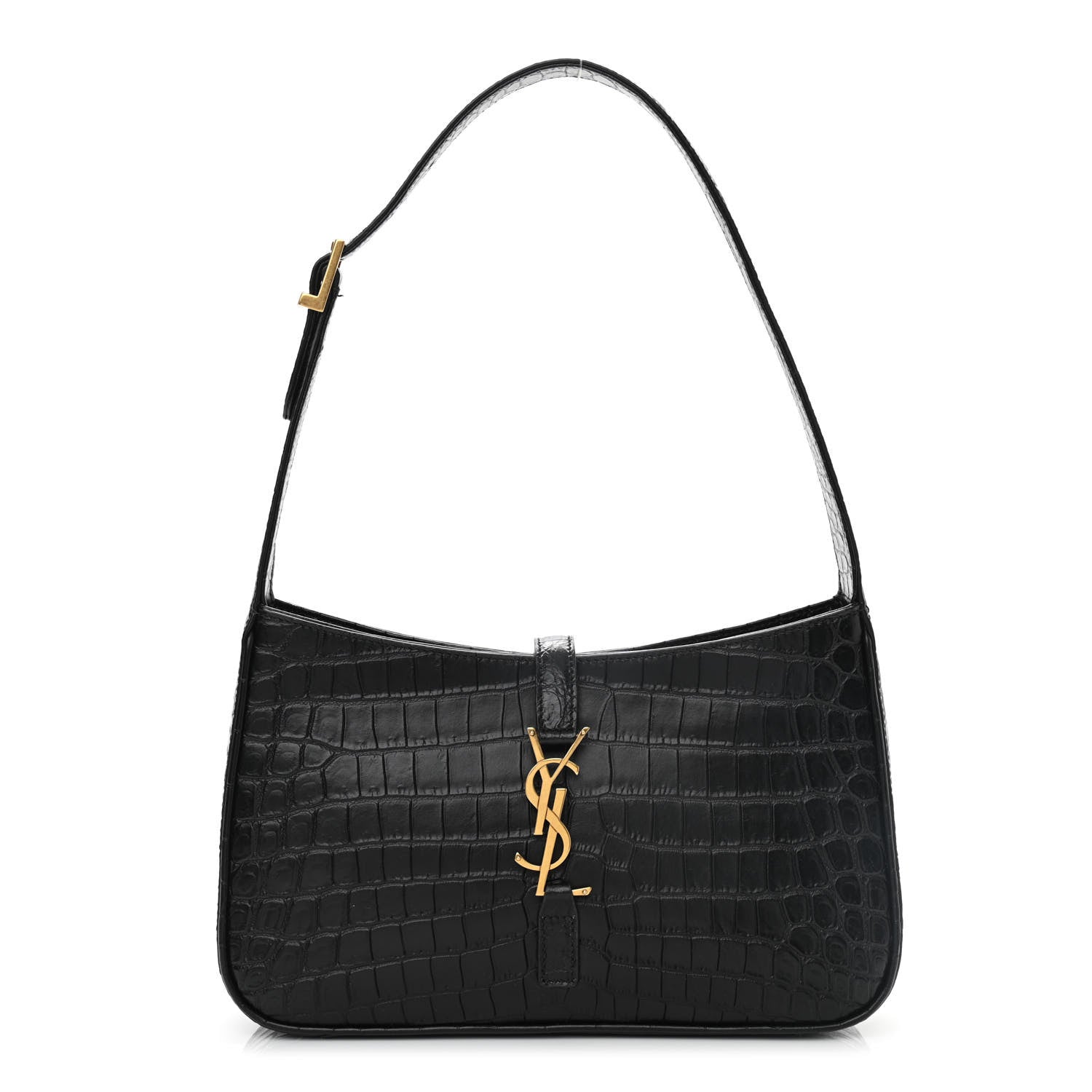Saint Laurent Calfskin Crocodile Embossed Le 5 A 7 Hobo Black 1 of 11