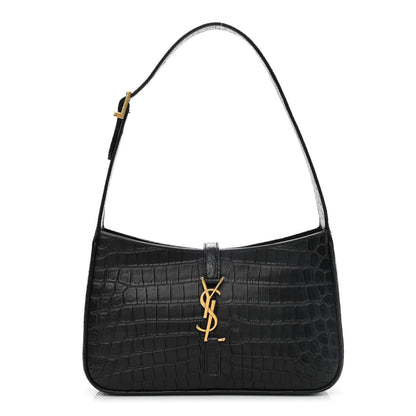 Saint Laurent Calfskin Crocodile Embossed Le 5 A 7 Hobo Black 1 of 11
