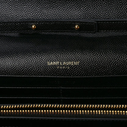 Saint Laurent Grain De Poudre Matelasse Chevron Monogram Chain Wallet Black 6 of 12
