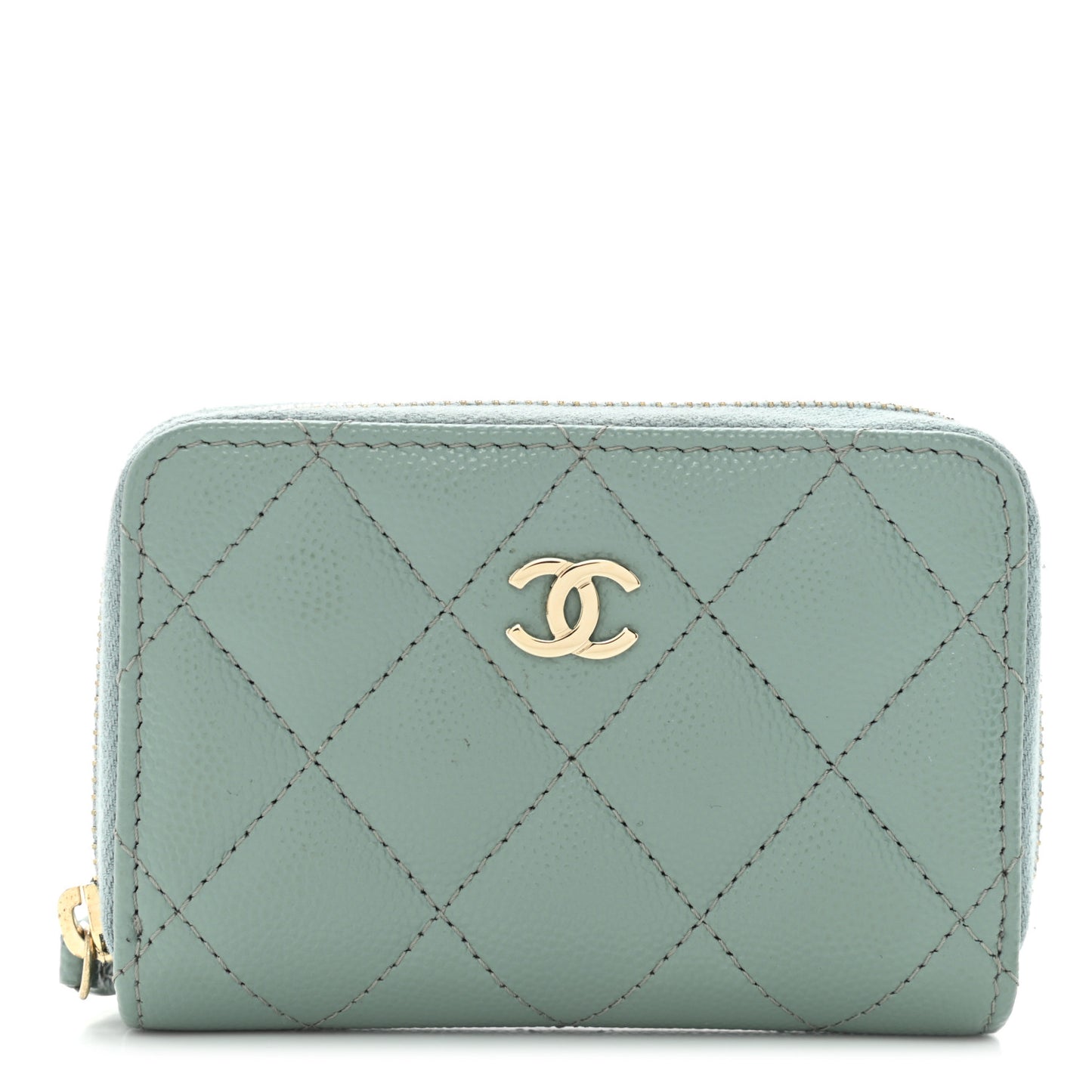 Caviar Quilted Zip Around Coin Purse Wallet Dark Green