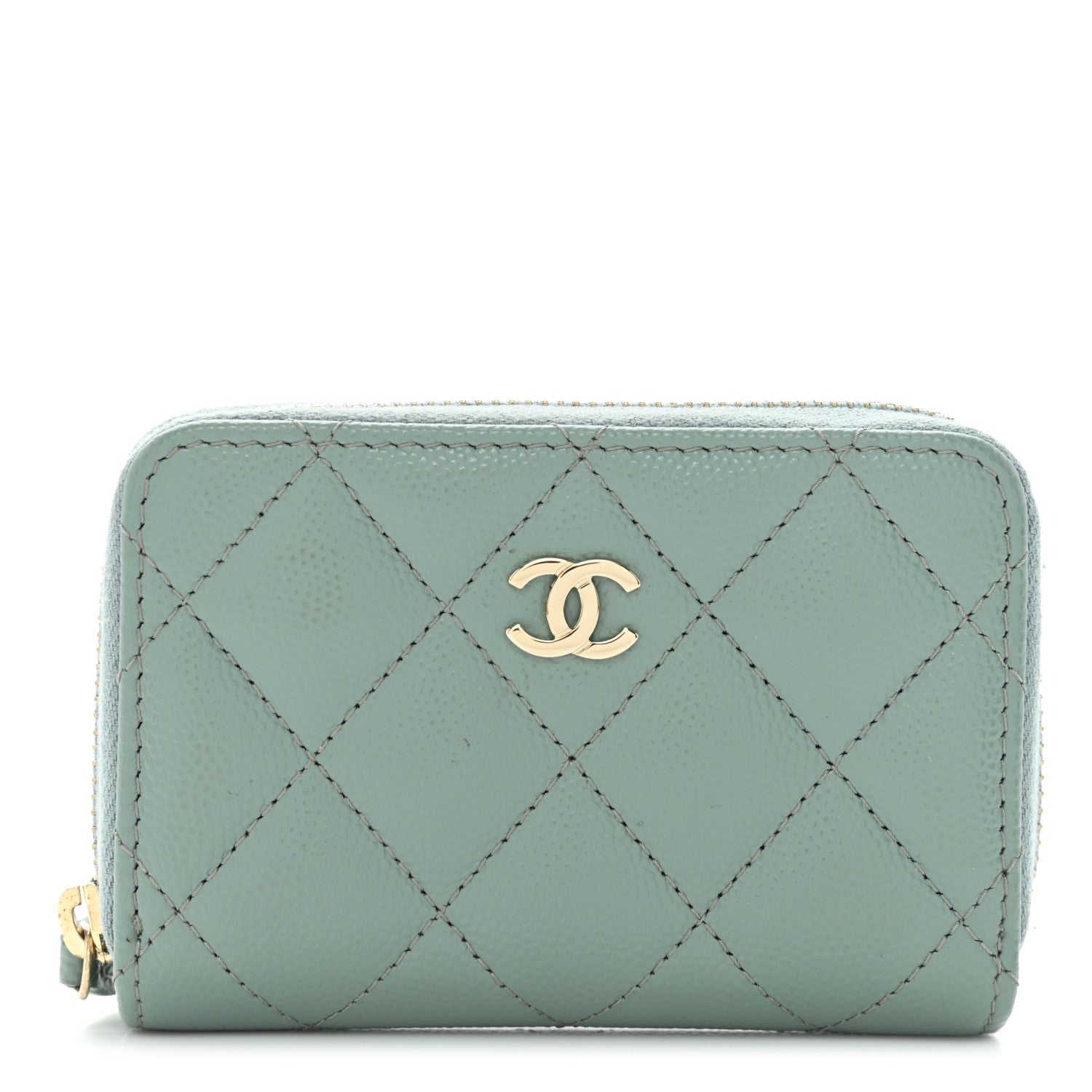 Chanel Caviar Quilted Zip Around Coin Purse Wallet Dark Green 1 of 10