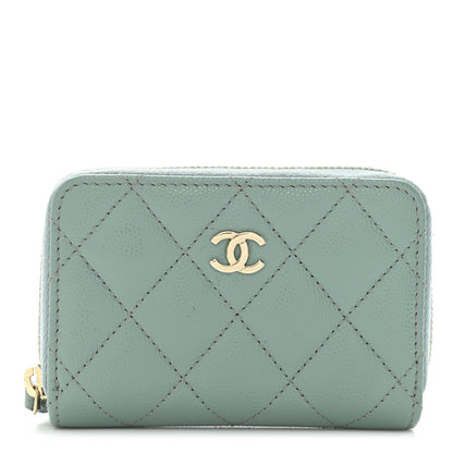 Chanel Caviar Quilted Zip Around Coin Purse Wallet Dark Green 1 of 10
